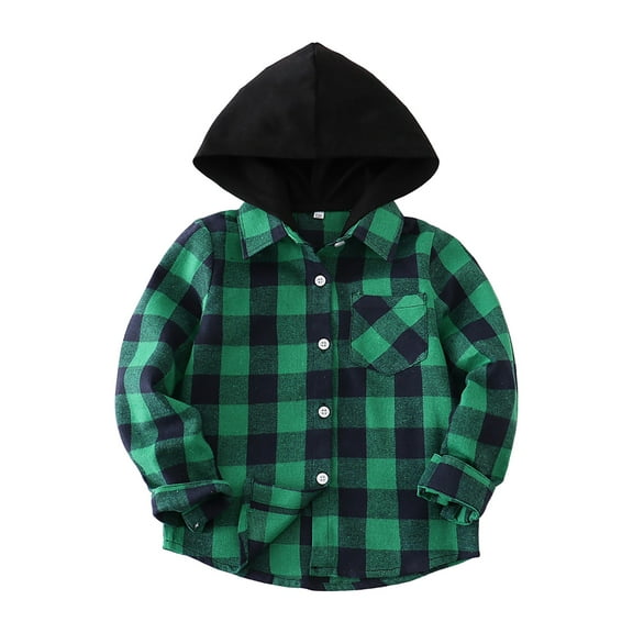 Kogui Flannel Baby Unisex Baby Boys Girls Flannel Jackst Plaid Shacket Long Sleeve Lapel Botton Down Fall Winter Outwear Coat Size 18 24 Months (Green,18-24 Months)