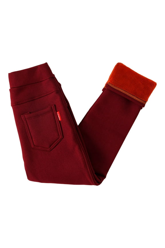 Fleece Lined Leggings Girls Girls Winter Leggings Fleece Lined Toddler Kids Basic Full Length Pants Size 3T 4T (Wine,3-4 Years)