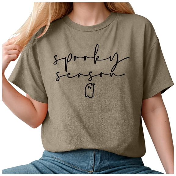 Kogui Funny Shirts Women Womens Halloween Shirt Witch Broom Graphic Tshirt Raglan Color Block Tops (Khaki,S)