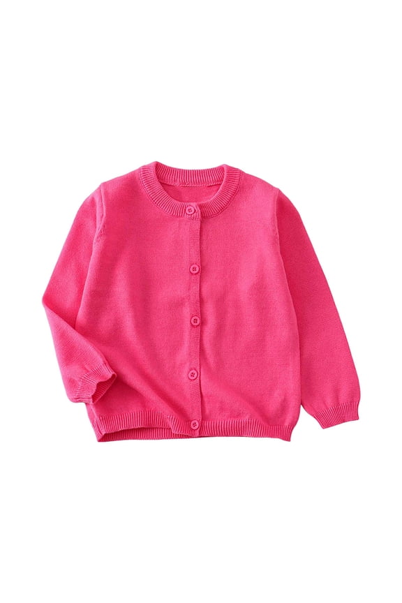 Girl Cardigan Sweater Girls Sweaters Long Sleeve Cardigan Button Down Closure Cover Up Tops for Toddler Kids Size 1T 2T (Hot Pink,1-2 Years)