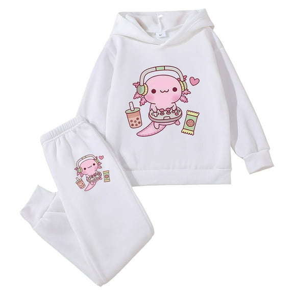 Kogui Girl Clothes Girl's Clothing Sets Plaid 2 Piece Outfits Long Sleeve Hooded Sweatshirt and Sweatpants Kids Sweatsuits Size 4T 5T (White,4-5 Years)