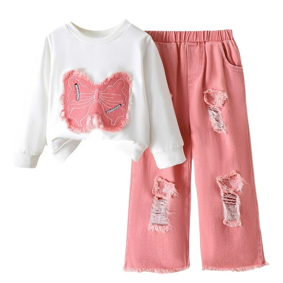 Kogui Girl Cloths Long Sleeves Outfits Girls Clothes 2 Piece Outfit Top   Cargo Pants, Fall Clothing Set 5T 6T (Pink,5-6 Years)