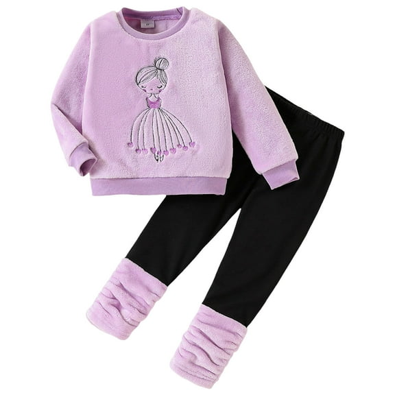 Kogui Girl Long Sleeve Pant Set Baby Boy Clothes Girl Outfits Fashion Sweatshirt Sweat Pant Kids Toddler Tops Pant Sets Size 2T 3T (Light Purple,2-3 Years)