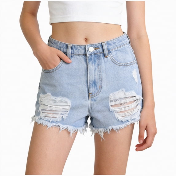 Kogui Girl Shorts Girls Cuffed Jean Shorts Stretch Denim with Pockets Mid To High Rise Waist Size 8-9 (Light Blue,8-9 Years)