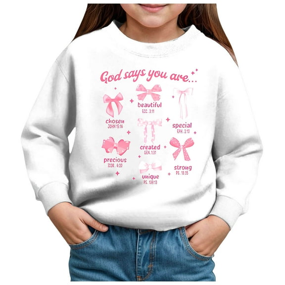 Kogui Girl Sweatshirt Toddler Girls' Graphic Print Casual Thermal Sweatshirt Long Sleeve Crew Neck Pullover Sweatshirts Size 5T 6T (White,5-6 Years)