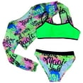 thumbnail image 1 of Kogui Girl Swimsuits Girl's Cute 3 Piece Swimsuit V Neck Spaghetti Strap Wireless Triangle Bikini Set Sunflower Bathing Suit Size 11-12 (Green,11-12 Years), 1 of 7