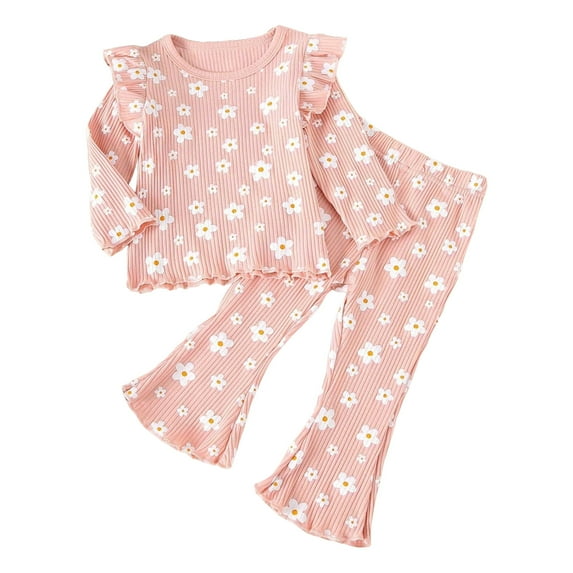 Kogui Girls 2 Piece Outfits Long Sleeve Toddler Girl Clothes Top and Pants Set Girls Fall Winter Outfits Size 2T 3T (Light Pink,2-3 Years)