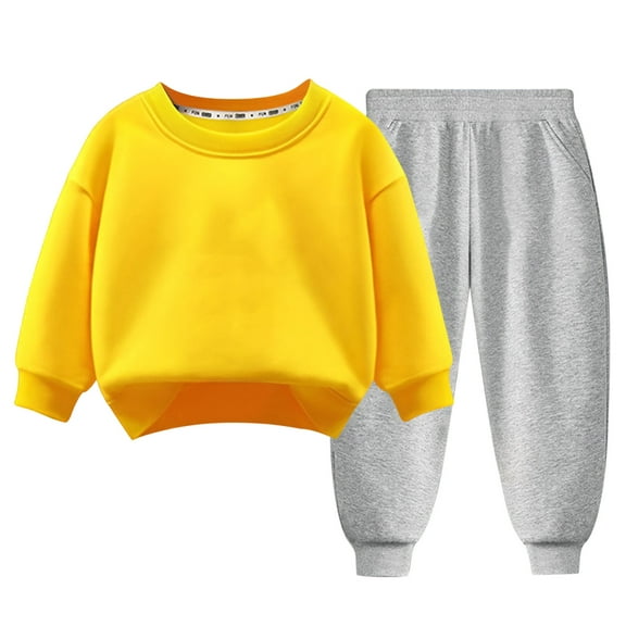 Kogui Girls 2 Piece Sets Girls Long Sleeve 2 Piece Outfits Graphic Sweatshirt and Sweatpants Set Size 9-10 (Yellow,9-10 Years)