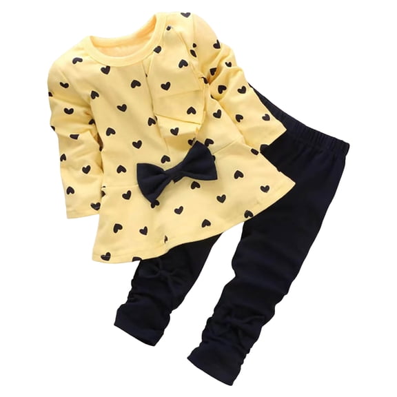 Kogui Girls Back To School Outfit Toddler Girl Clothes Ruffle Top and Long Pants Baby Girl Fall Outfits for Toddler Girls Size 12 18 Months (Yellow,12-18 Months)