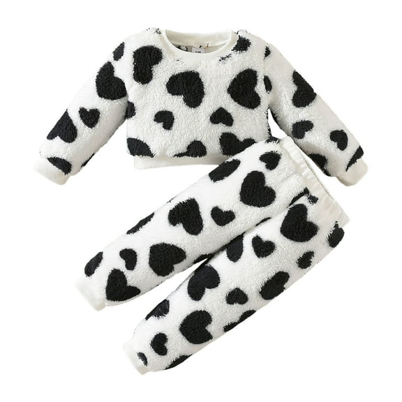 Kogui Girls Back To School Outfit Toddler Girls 2-Piece Tracksuit Suit Set With Round Neck Heart Print Long Sleeve Top And Sweatpants Set Size 3T 4T (Black,3-4 Years)