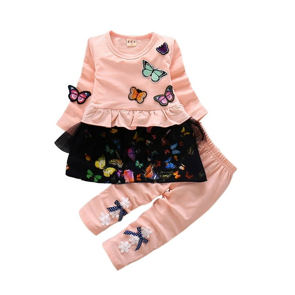 Kogui Girls Back To School Outfit Baby Boy Clothes Girl Outfits Fashion Sweatshirt Sweat Pant Kids Toddler Tops Pant Sets 3T 4T (Pink,3-4 Years)