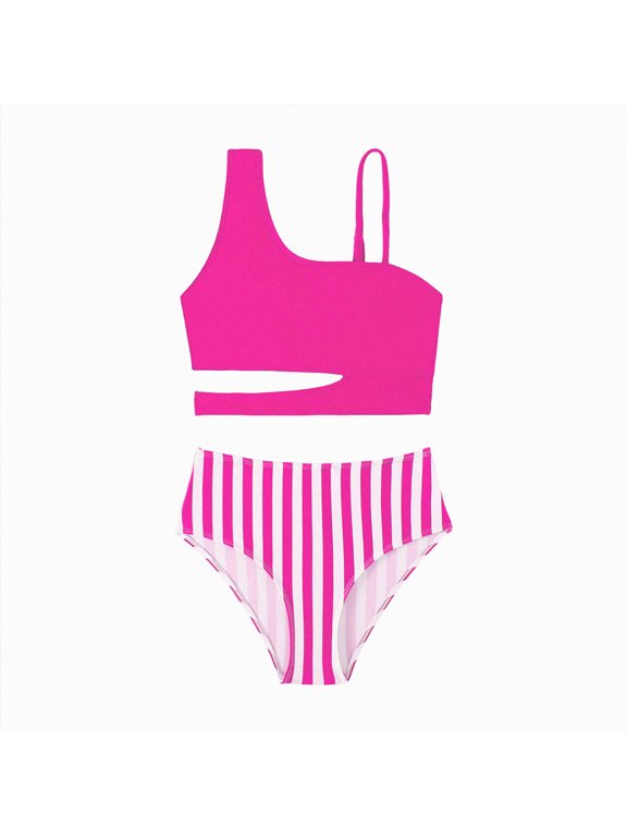 Girls Bikini Girls'2Pcs Swimsuits Bikini Bathing Suit Beach Floral Tankini Swimwear Size 8-9 (Hot Pink,8-9 Years)