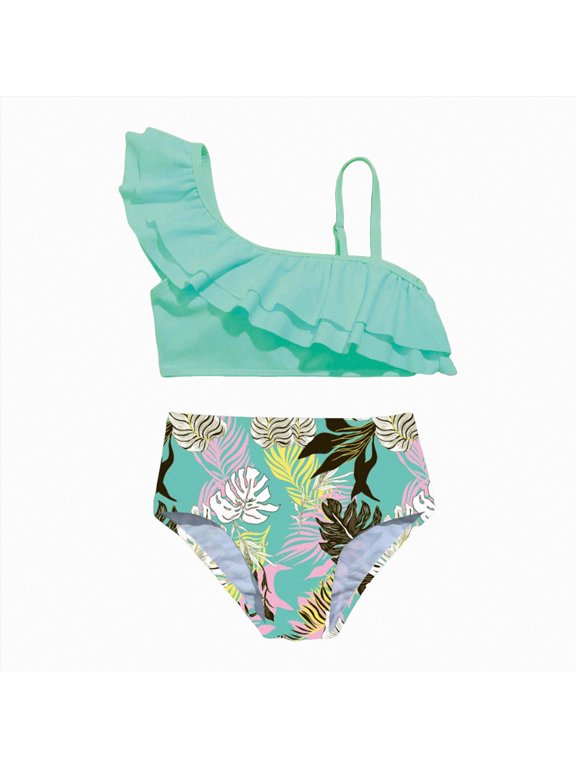 Girls Bikini Sets Girl's 2 Piece Tankini Sets Tie Dye Scoop Neck High Waisted Beachwear Swimsuit Size 7-8 (Mint Green,7-8 Years)