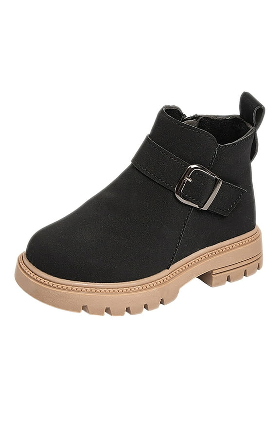 Girls Boots Big Kids Girls Combat Boots Side Zipper Ankle Booties Toddler/Little Kid/Big Kid Size 3 (Black,Big Kids 3)