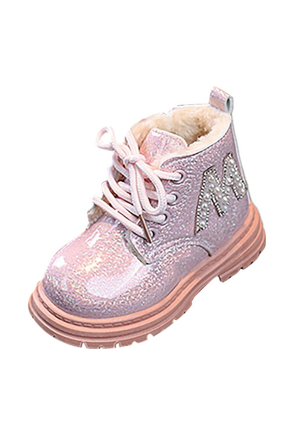 Girls Boots Boys Girls Glitter Ankle Boots Kids Lace Up Waterproof Combat Shoes with Side Zipper for Toddler/Little Kid/Big Kid Size 9.5 (Pink,Toddler 9.5)