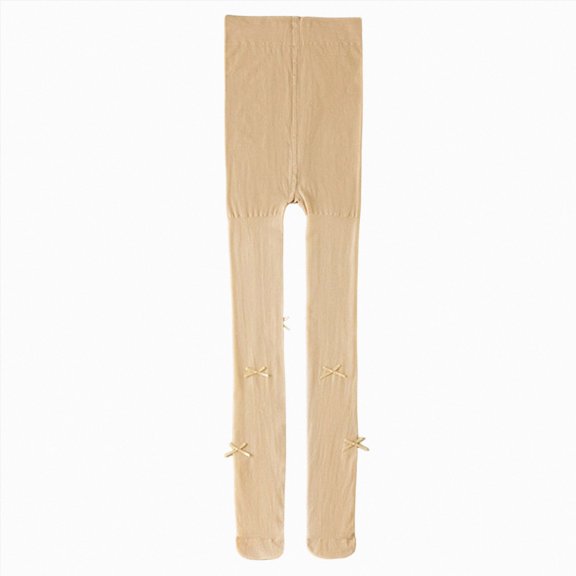 Kogui Girls Bow Dance Tights Nude Beige Solid Color Soft Stretchy for Dance School Play,3-4 Years