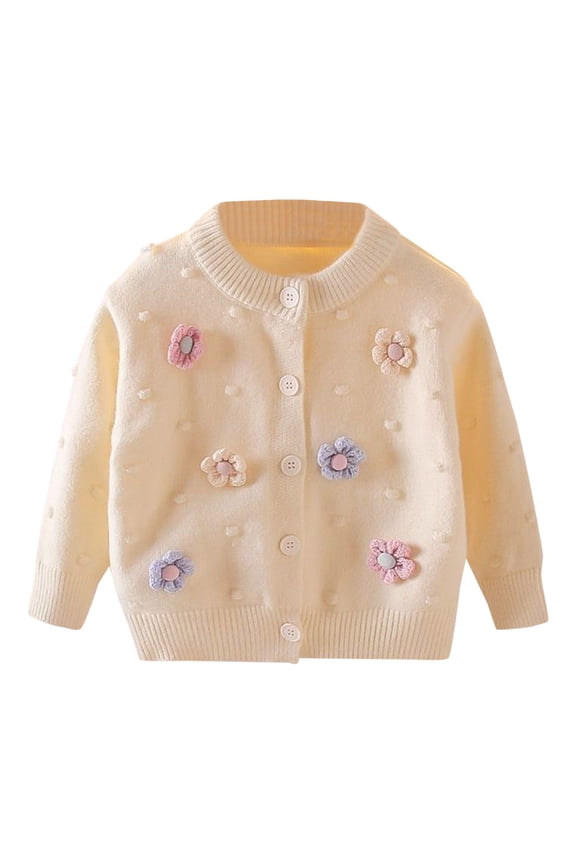 Girls Cardigan Sweaters Toddler Baby Girl Outfit Retro Cardigan Sweater Long Sleeve Button Up Knit Coat Fall Clothes Size 1T 2T (Light Yellow,1-2 Years)