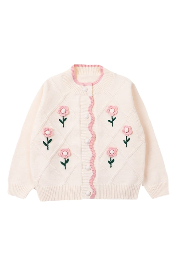 Girls Cardigans Baby Girl Cardigan Sweater Toddler Knit V-Neck Button Long Sleeve Outwear Fall Winter Clothes Size 1T 2T (Beige,1-2 Years)