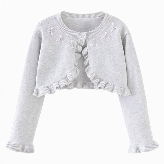 Kogui Girls Cardigans Long Sleeve Bow Knit Cardigan for Girls Dress Party Casual Layering 1T 2T (Grey,1-2 Years)