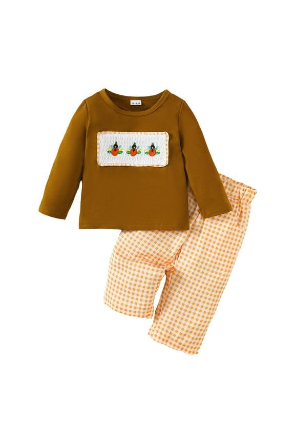 Girls Clothes Girl Clothes Long Sleeve Pure T-Shirt Tops Pants 2Pcs Toddler Girl Outfit Size 18 24 Months (Brown,18-24 Months)