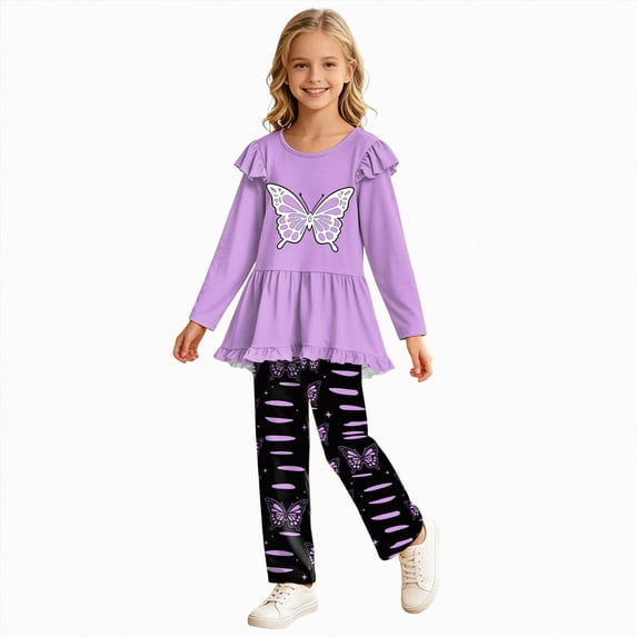 Kogui Girls Clothes Print Long Sleeve Blouse Pants 2pc Soft Breathable Outfit Clothing Set Fall Winter Spring 5T 6T