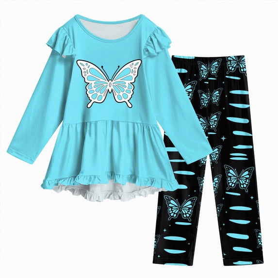 Kogui Girls Clothes Print Long Sleeve Blouse Pants 2pc Soft Breathable Outfit Clothing Set Fall Winter Spring 7T 8T