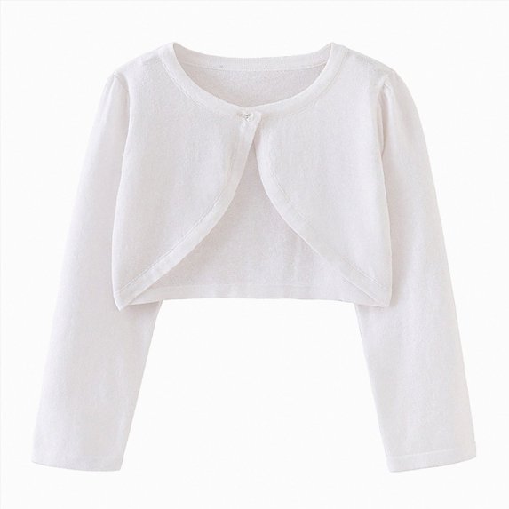 Kogui Girls Dress Cardigan Long Sleeve One-Button Knit Cardigan for Girls Dress Casual Formal Layering 5T 6T (White,5-6 Years)