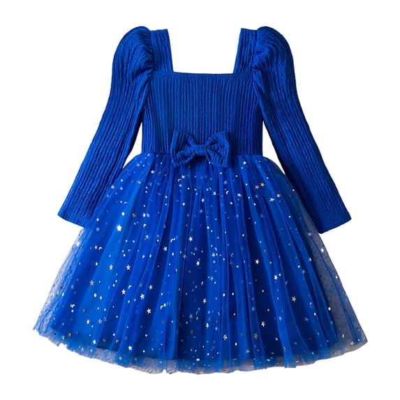 Kogui Girls Dress Girls Long Sleeve Dresses with Clothing RobeSize 5T 6T(Blue,5-6 Years)