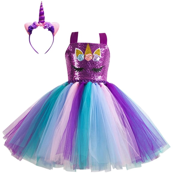 Kogui Girls Dresses Fancy Girls' Tulle Flower Princess Wedding Dress for Toddler and Baby Girl 2T 3T (Purple,2-3 Years)