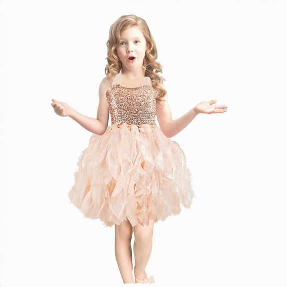 Kogui Girls Dresses Special Occasion Baby Girl Flower Dress Summer, Tutu Tulle Boho Princess Wedding Birthday Party Dresses for Infant Girls Size 6-8 (Rose Gold,6-8 Years)