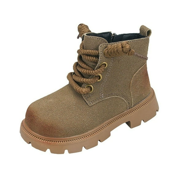 Kogui Girls Fall Boots Girls Ankle Boots Kids Lace-up Glittery Combat Work Boot Size 10.5 (Khaki,Little Kids 10.5)