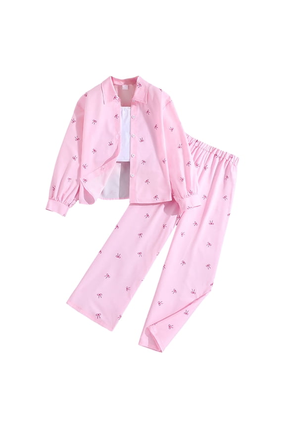 Girls Fall Outfits 2 Piece Girls 2 Piece Casual Outfits Long Sleeve Tops Floral Print Legging Pant 2pc Kids Clothes Sets Size 8-9 (Light Pink,8-9 Years)