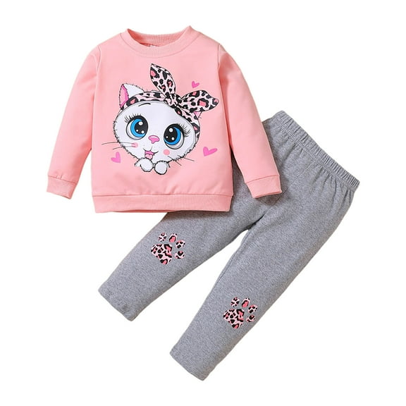 Kogui Girls Fall Outfits Pattern Girls Clothes Back to School Outfits Print Sweatsuit with Leggings Kids Sweatpants Set Size 5t 6t (Pink,5-6 Years)