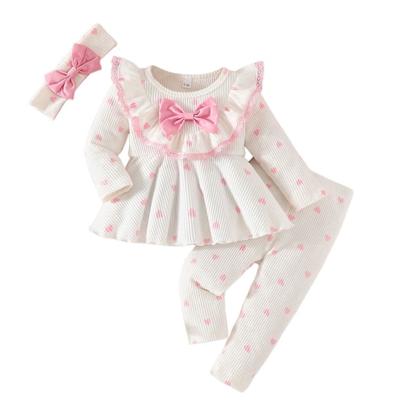 Kogui Girls Fall Outfits Pattern Toddler Girls Fall Clothes Girl Long Sleeve Sweatshirt Pants Baby Matching Outfit Winter 2pc Set 12 18 Months (White,12-18 Months)