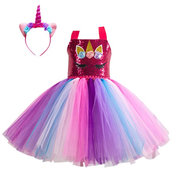 Kogui Girls Fancy Dresses Flower Girl Dresses Tiered Tulle Wedding Princess Pageant Dress Girls Long Party Ball Gown Size 8-9 (Hot Pink,8-9 Years)