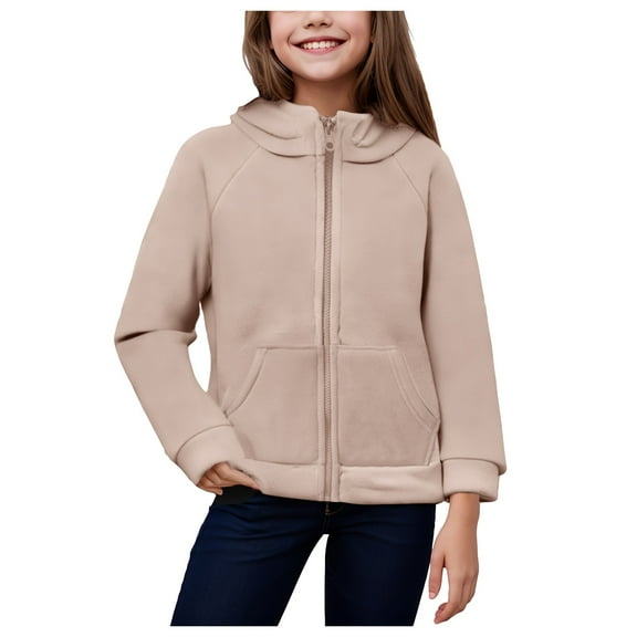 Kogui Girls Fleece Jacket Girls Boys and Toddlers Polar Fleece Full-Zip Jacket with Pockets for Children Size 4T 5T (Beige,4-5 Years)