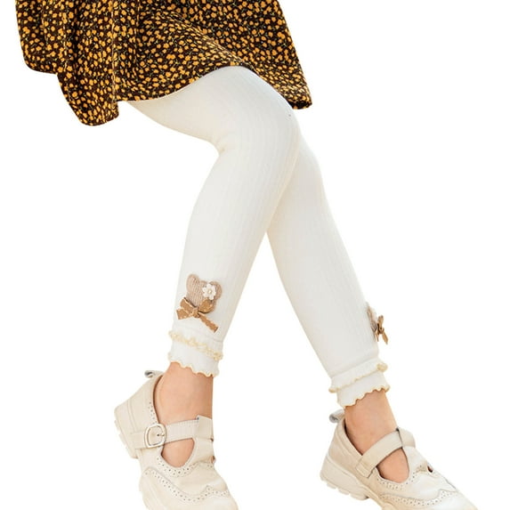 Kogui Girls Footless Leggings Girls Leggings Autumn Toddler Tights Pants Full Length Stretch Dance Yoga Pants Size 2T 4T (White,2-4 Years)