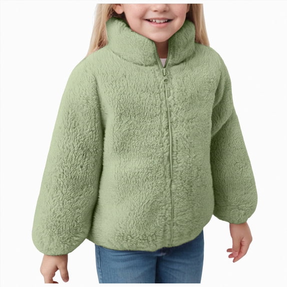 Kogui Girls Full Zip Fleece Jacket Toddler Fleece Jacket Full Zip Polar Fleece Jacket Winter Outerwear Coat with Pockets for Boys Girls 18-24 Months(Light Green, 18-24 Months)