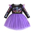 thumbnail image 1 of Kogui Girls Halloween Skeleton Mesh Dress Colorful Bone Print Spliced Mesh Skirt Fashion Party Outfit Toddler Tutu Skirt, Kids Costumes For Girls (Purple, 18-24 Months), 1 of 5