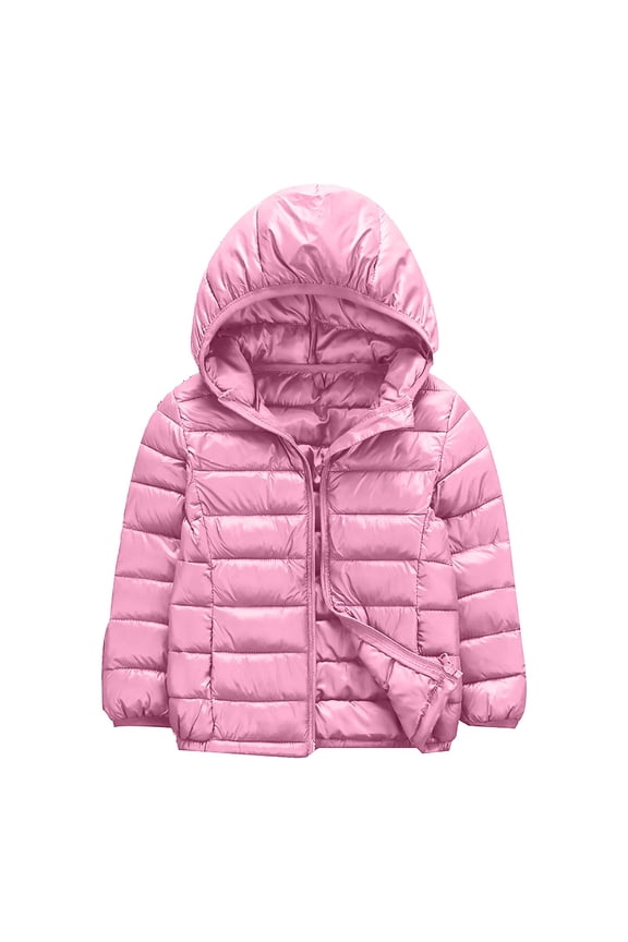 Girls Hoodie Coat Girls' Winter Jacket - Heavyweight Quilted Down Jacket - Insulated Hooded Outerwear Coat for Girls Size 6T 7T (Light Pink,6-7 Years)