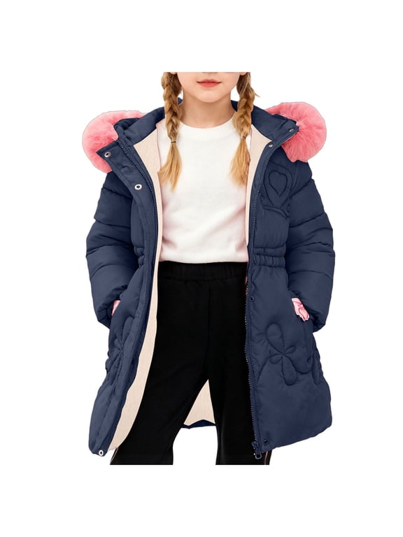 Girls Down Jacket Hooded Puffer Jackets for Boys and Girls Lightweight and Packable Autumn and Winter Coat, Warm and Comfy Size 9-10 (Navy,9-10 Years)