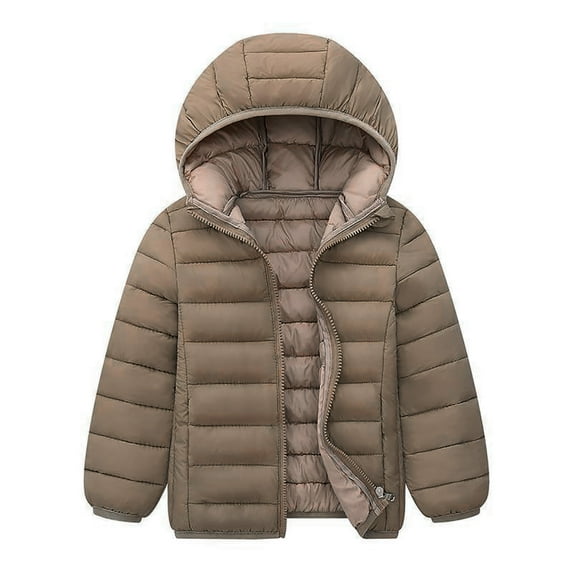 Kogui Girls Jackets Kids Boy Girl Winter Hooded Puffer Jackets Coats Light Weight Padded Outerwear Size 13-14 (Khaki,13-14 Years)