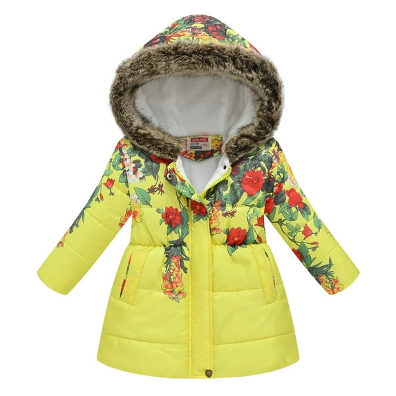 Kogui Girls Jackets Winter Puffer Jacket for Girls Packable Down-Alternative Warm Coat Shiny Outerwear for Kids Size 7-8 (Yellow,7-8 Years)