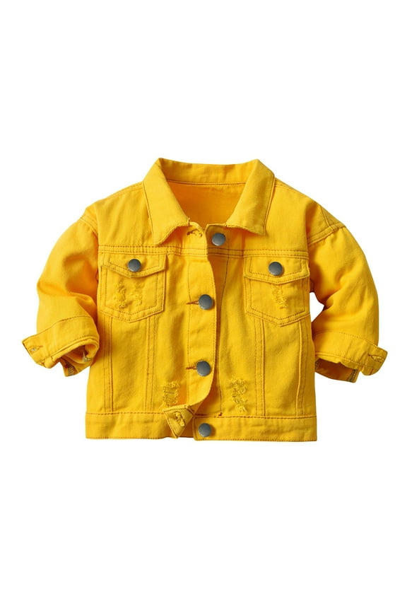 Girls Jean Jackets Toddler Baby Girl Jacket Big Sister/Brother Letter Embroidery Jean Long Sleeve Cardigan Button Denim CoatSize 18 24 Months (Yellow,18-24 Months)