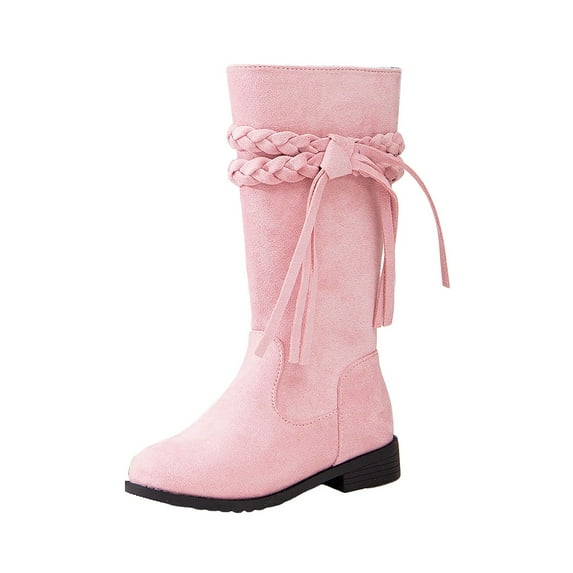 Kogui Girls Knee High Boots with Heel Girls Mid Calf Combat Boots Leather Lace up Boots Riding Winter Boots Toddler/Little/Big Kid Size 12 (Pink,Little Kids 12)
