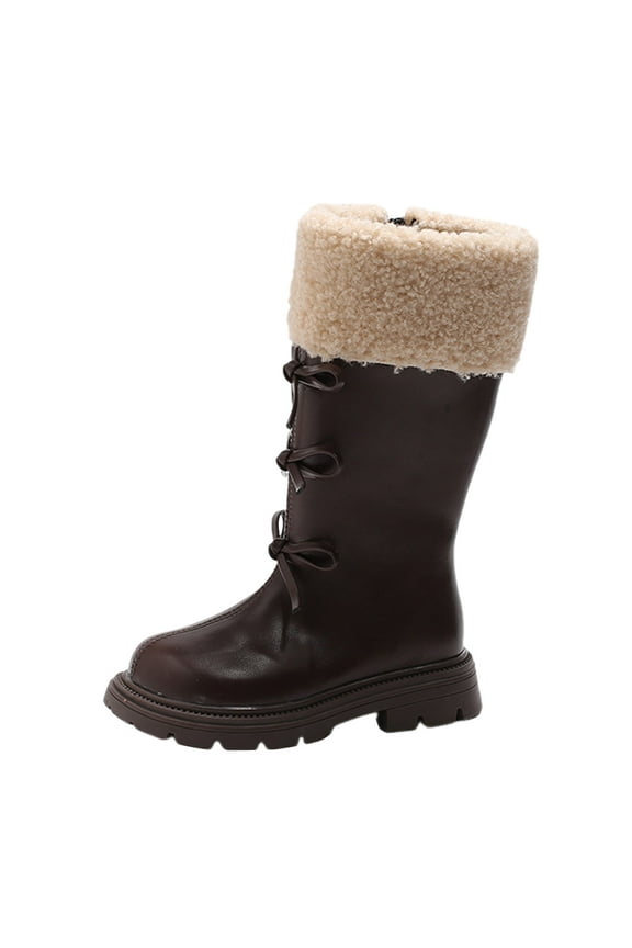 Girls Knee High Boots with Heel Girl's Rhinestone Round Toe Knee High Low Heel Boot Size 2 (Brown,Big Kids 2)