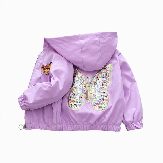 Kogui Girls Lightweight Jacket Girls Butterfly Print Hooded Jacket Windproof Zip Up Casual Lightweight Jacket for Spring Fall Sizes 1-12Y (Purple,7-8 Years)