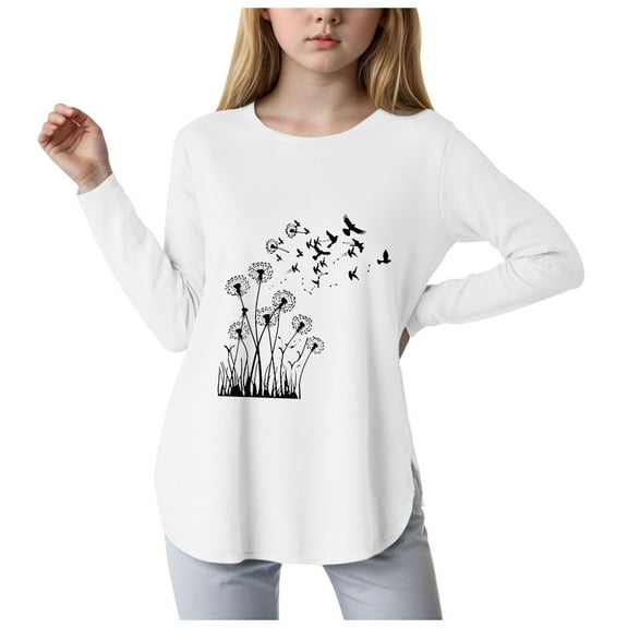 Kogui Girls Long Sleeve Blouse Toddler Baby Girls Long Sleeve Striped T Shirt Casual Lettuce Trim Ribbed Knit Pullover Blouse Top Size 5T 6T (White,5-6 Years)