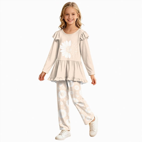 Kogui Girls Long Sleeve Blouse and Pants Set Floral 2pc Outfit Clothes for Teen Girls Fall Winter 3T 4T