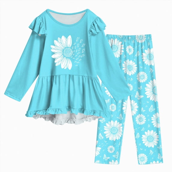 Kogui Girls Long Sleeve Blouse and Pants Set Floral 2pc Outfit Clothes for Teen Girls Fall Winter 3T 4T